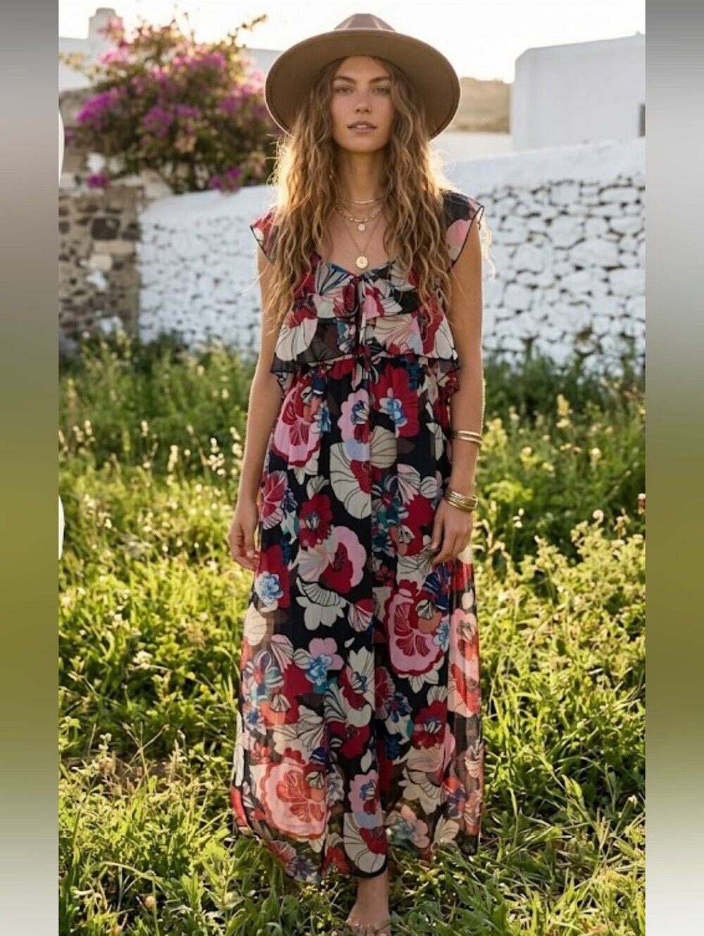 Made in Italy ruffle floral maxi dress S